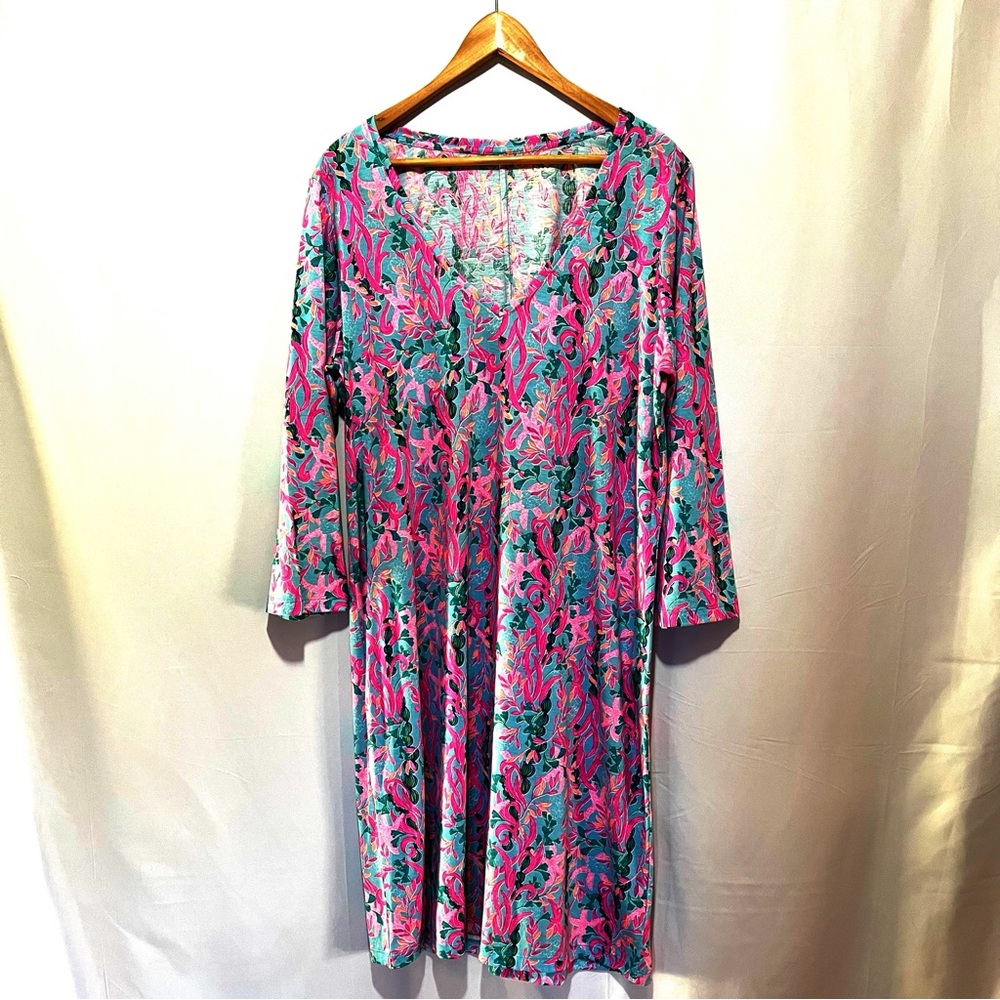 Lilly Pulitzer Tessa Dress Pink, Blue and Green Floral Fabric XL Island Vibes!